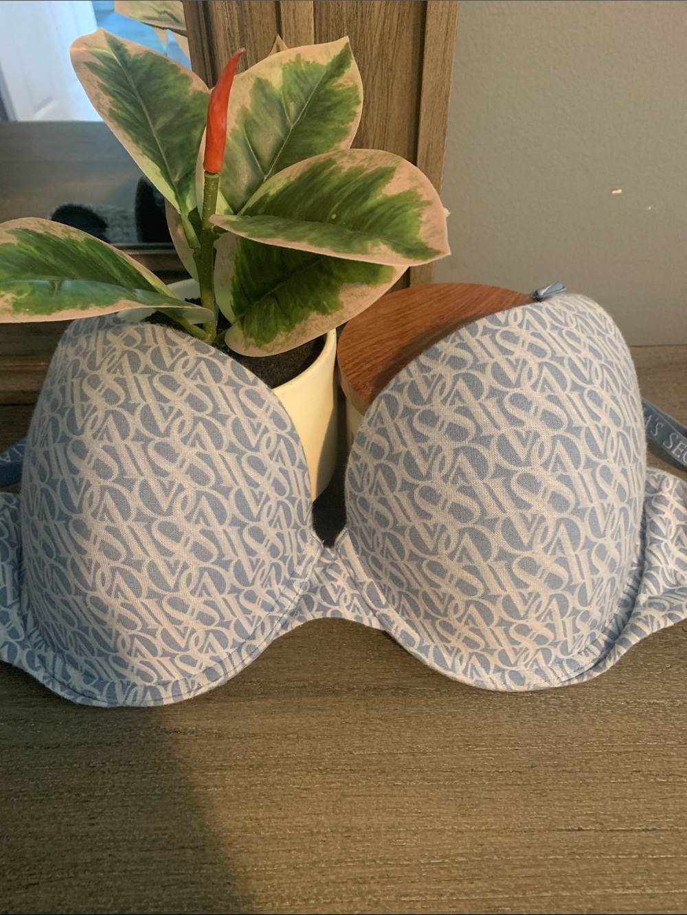Victoria's Secret Light Blue Patterned Strapless Push-Up Bra Open to Offers